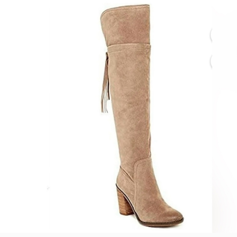 Franco Sarto Tan Over the Knee Boots with Block Heel.